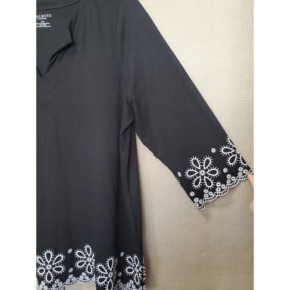 Talbots Plus Petite Cotton/Modal Embroidered Scalloped Trim Tunic Size 2XP - Picture 2 of 6